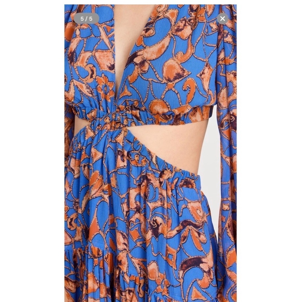 A.L.C. new Vibrant Blue and Orange Floral Dress Sz 6 flattering front and back
